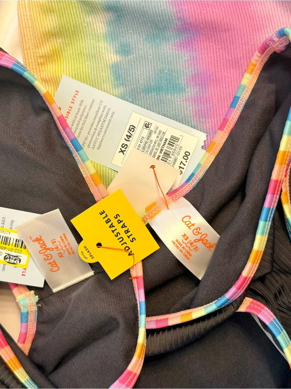 Cat & Jack Black Bikini with Rainbow Trim & Rainbow Tie-Dye One-Piece
